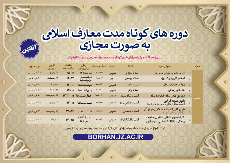 دوره های کوتاه مدت معارف اسلامی آنلاین 1400